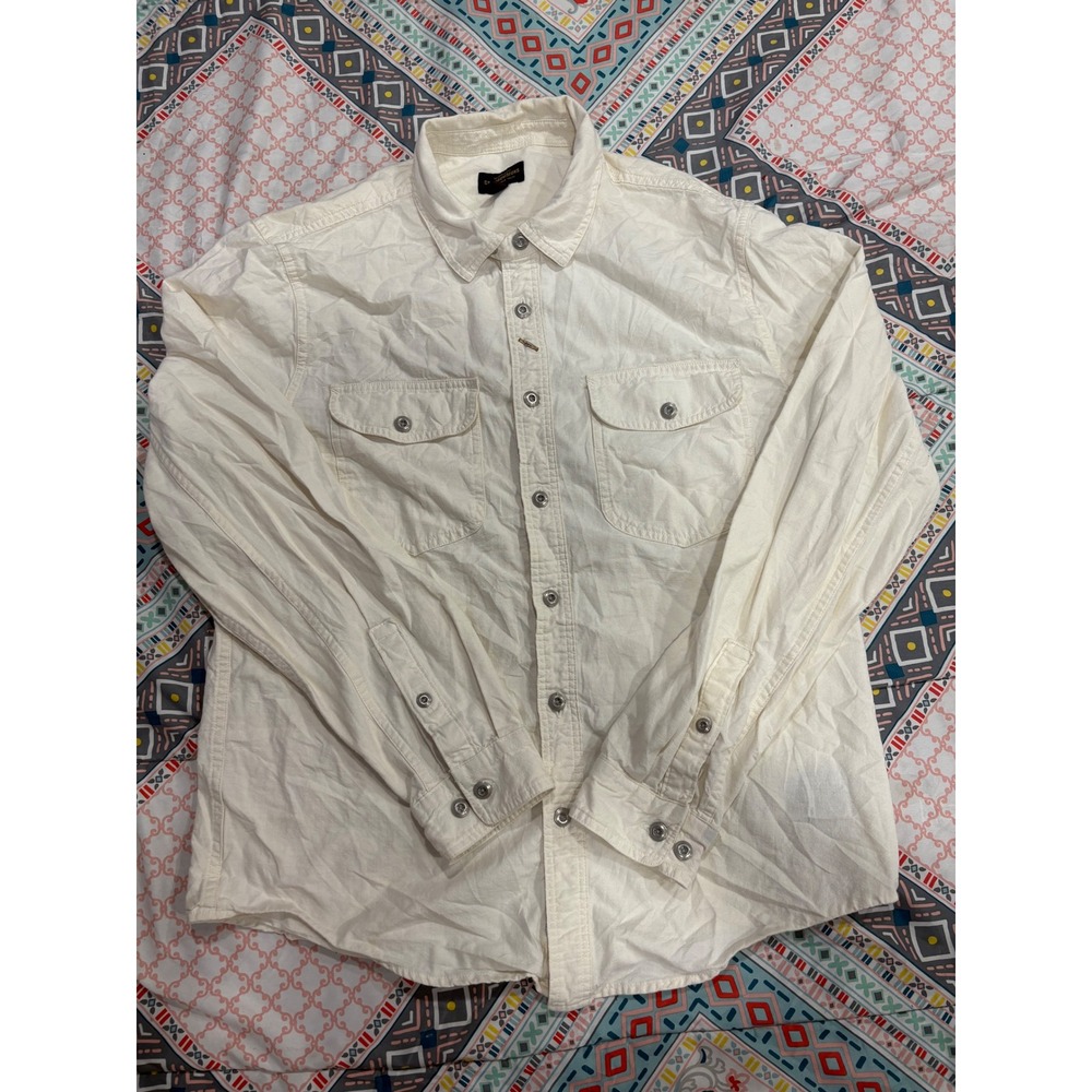 CPO Provisions Mens Cream Cotton Utility Button Down Work Shirt Size Medium